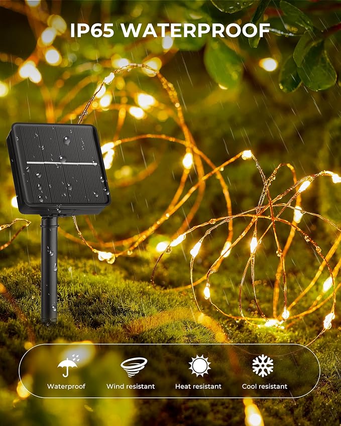 Minetom Solar String Lights, 2 Packs Total 66Ft 200 LED Solar Fairy Lights, Waterproof Solar Lights for Outside Patio Yard Tree Wedding Christmas, Warm White