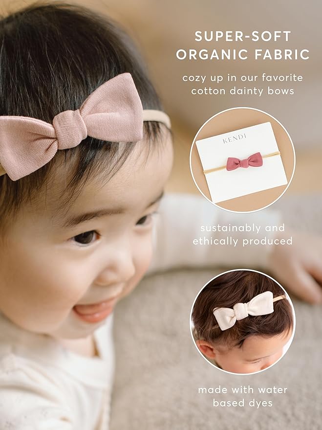 Colored Organics Baby Organic Cotton Schoolgirl Bow Headband - Infant Girls - Coconut Lace