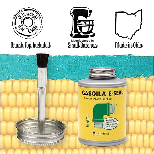 Gasoila Thread Sealant for Ethanol E10 & E85 Applications, Non-Hardening, Non-Toxic, Opaque Dark Green Paste – USA-Made, 1/4 Pint – Ideal for Pipe Threads, Motors, Fuel Lines & More, Brush in Cap