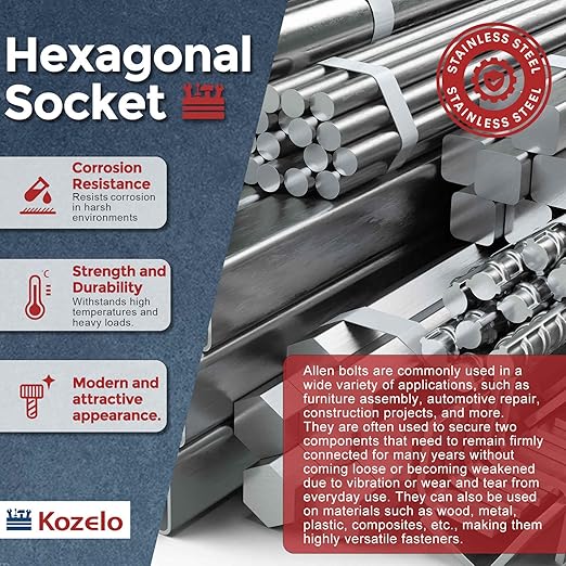 Kozelo 100pcs Socket Head Cap Screws - [M4-0.7 x 6mm] 304 Stainless Steel Allen Socket Drive for Electrical Motor 3D Printing Fan Engine Replacement Use, Silver