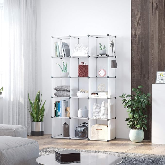 C&AHOME Cube Storage Organizer, 16-Cube Shelves Units, Plastic Storage Cubes, DIY Closet Organizer, Modular Closet Storage Shelves Ideal for Home, 48.4" L × 12.4" W × 48.4" H Transparent SUM3016W
