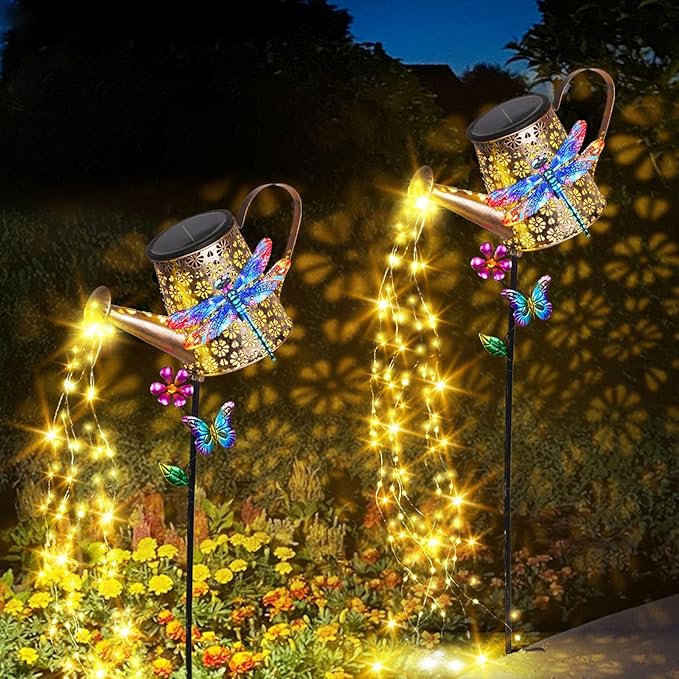 Solar Lights Outdoor Decorative, 39.4'' Metal Solar Watering Can Lights with Dragonfly, Waterproof Garden Stake Lights for Yard Lawn Patio Pathway Landscape, Gardening Gifts for Mom Grandma Women
