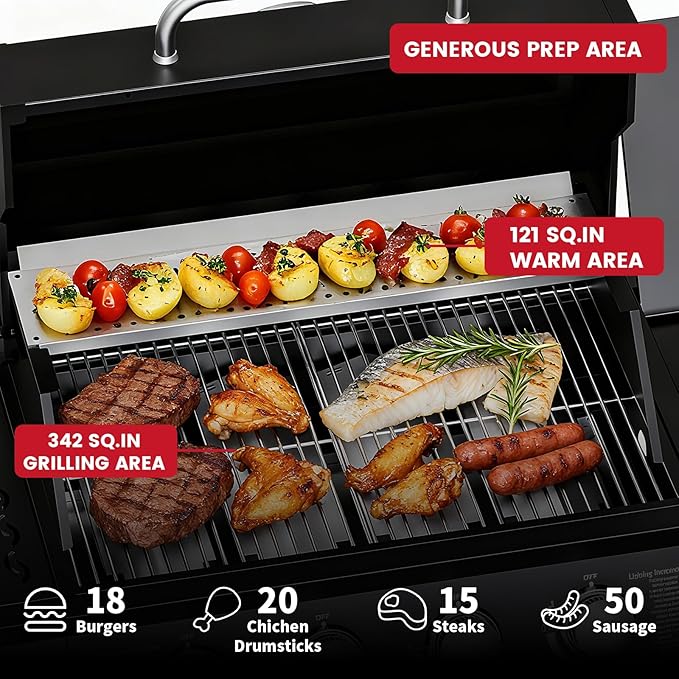 4 Burner Propane Gas Grill with Wheels, 40,000 BTU Output Outdoor BBQ Gas Grill with Side Tables for Backyard,Camping & Outdoor Cooking,Easy Assembly(Black)
