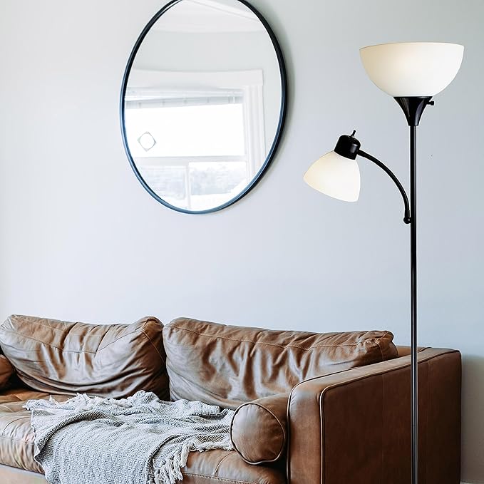 Newhouse Lighting NHFL-WI-BK Torchiere William 71 inch Modern Standing Daughter Floor Lamp, Perfect Light for Bedrooms, Living Room, Office, Reading, Mother-Son Black