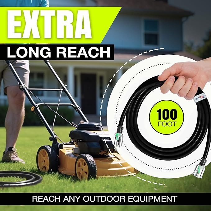 100ft Outdoor/Indoor Extension Cord 12/3 Gauge Extra Heavy Duty 3 Prong SJTW, Waterproof, Flexible Cold-Resistant Long Power Cord,15A 125V 1875W, Black by LifeSupplyUSA
