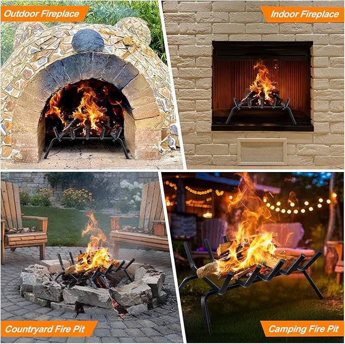 Fireplace Grate,Fireplace Log Holder,18 inch Heavy Duty Solid Cast Iron FIrewood Log Burning Rack for Inside The Fireplace Accessories Outood Fire Pit Kindling Fireplace Tools