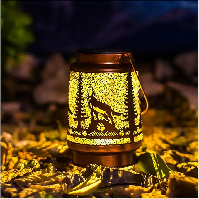 Wolf Solar Lanterns Outdoor Waterproof Hanging Solar Lights Wolf Gifts for Women Men Metal Decorative LED Wolf Lanterns for Garden Decor,Yard,Patio,Lawn,Tabletop,Pathway,Landscape