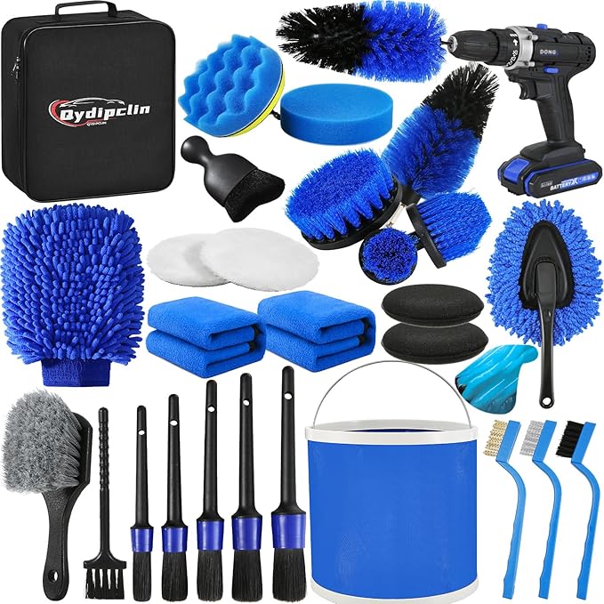 29Pcs Car Detailing Kit, Car Detailing Brush Set, Car Wash Cleaning Kit, Car Detailing Brushes, Professional Car Care Kit for Interior Exterior Wheels, Blue