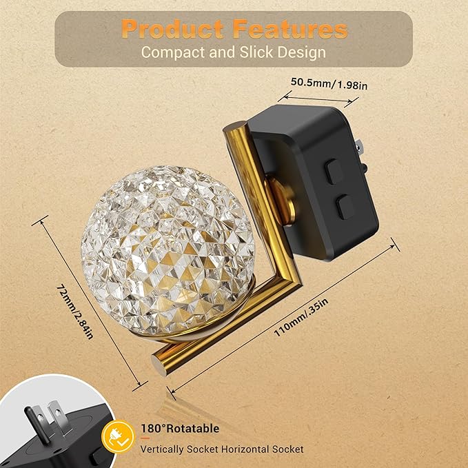 JandCase LED Night Light, 3000K Warm White & RGB Color Changing Night Lights Plug into Wall, Dusk to Dawn Light Sensor, 180° Rotatable Plug in Nightlights for Bathroom, Bedroom, Hallway