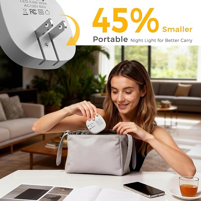 L LOHAS LED Night Light Plug in, Foldable Night Lights Plug into Wall with Dusk to Dawn Sensor, 2 Brightness Level, Ideal Nightlight for Bathroom, Hallway, Kitchen, 3000K Soft White, 2 Pack