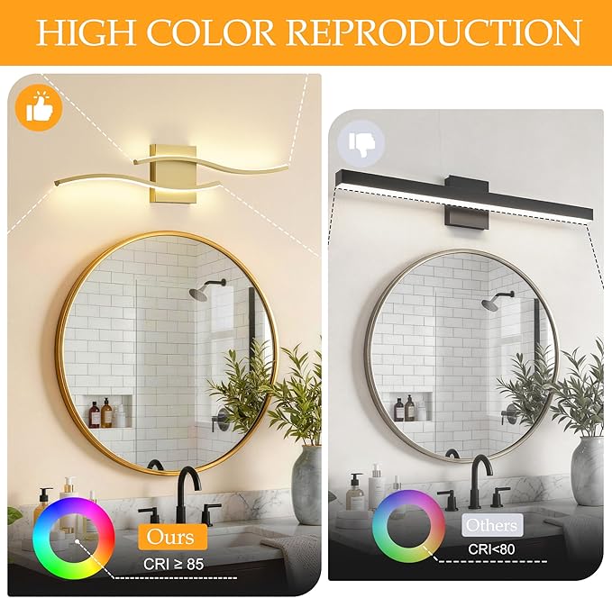 KARTOOSH 1 Pack Bathroom Vanity Lights Fixtures Over Mirror Hardwired Gold Light Fixture Wall Lights 3CCT Dimmable LED Bathroom Light Fixtures 23.6 Inch Modern Wall Sconce Picture Lights for Wall