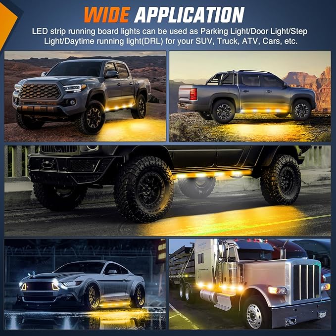 Nilight 2PCS 70 Inch Emergency Strobe Light Strip 1125 LED Running Board Lights Amber White Flexible Side Flashing Warning Caution Safety Waterproof for Truck Construction Vehicles Pickup