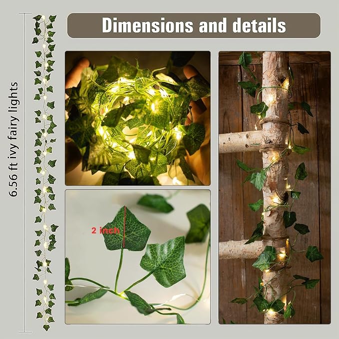 33 Ft Vine with Fairy Lights Battery Operated, 8 Flashing Model Waterproof 100 LEDs Battery Powered Artifical Ivy Leaves Vine String Light for Garland Wedding Party Holiday Patio Bedroom Decor