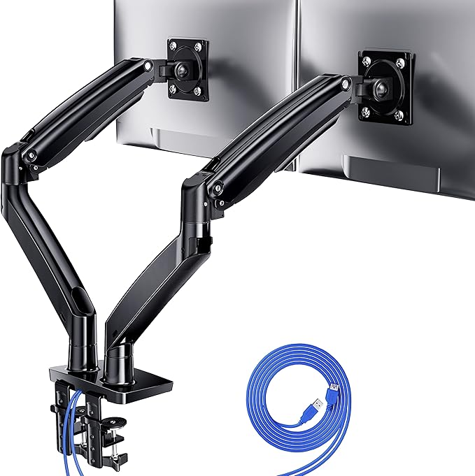 ErGear Dual Monitor Desk Mount up to 40 inches Screens, Max 26.4lbs Capacity Each, Heavy Duty Ultrawide Monitor Arm with USB Ports, Height Adjustable Monitor Stand, VESA 75x75mm or 100x100mm, Black