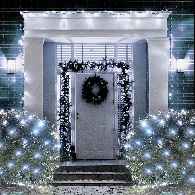 Cool White Net Lights, 360 LED Outdoor Christmas Net String Lights, 21 ft x 5 ft Large Net Mesh String Lights, 8 Modes Twinkle Lights Connectable Plug in for Bushes Christmas Yard Garden Party Decor