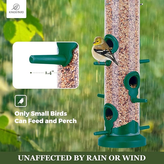 Kingsyard 2 Pack Tube Bird Feeders for Outdoors Hanging, Premium Hard Plastic Bird Feeder with 6 Feeding Ports, Weatherproof & Steel Hanger, Attracting for Wild Birds (Green)