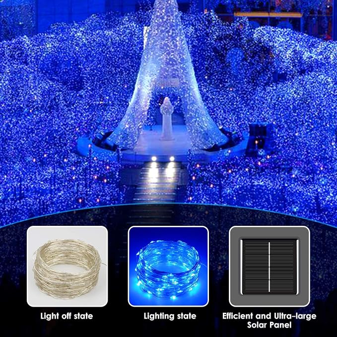 Solar String Lights Outdoor, 2-Pack 144FT 400 LED Solar Twinkle Lights for Outside Waterproof, Copper Wire 8 Lighting Modes Fairy Light for Garden Tree Party Birthday Xmas Patio Decor (Blue)