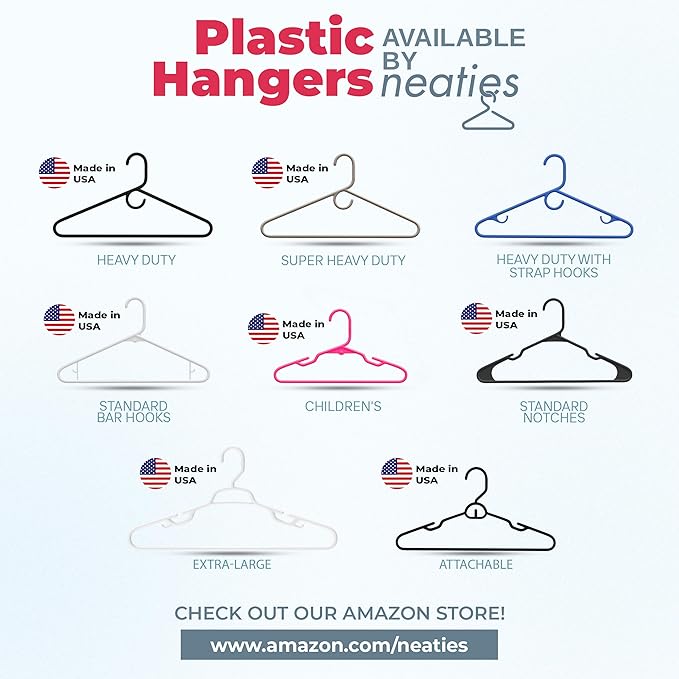 Neaties Heavy Duty Clothes Hangers 36 Pack – Made in The USA – 8lb Capacity Plastic Hangers for Adult Clothing – Durable for Pants, Coats, Jackets, or Jeans – White & Gray