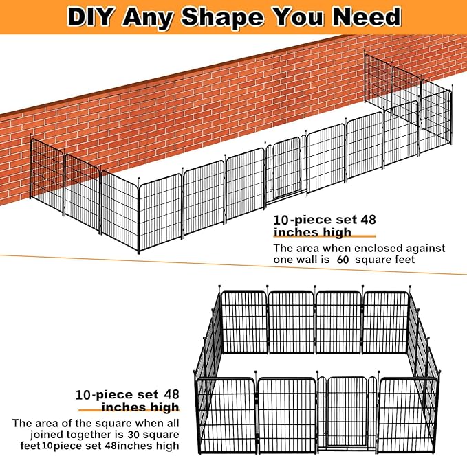 48 in(H) Decorative Garden Fence with Gate,8 Panels Total 17.7 Ft(L) Heavy Duty Iron Animal Barrier Fence for Yard,Suitable for Indoor Pet Or Outdoor Dog Fencing, Garden Border Fence