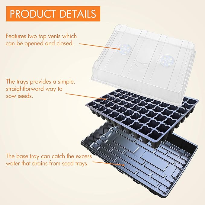 Gardzen Seed Starter Tray, 5 Pack Smiling Face Plant Germination Trays with Total 350-Cell, Seed Starter Kit with Humidity Vented Domes and Bases for Starting Vegetable Flower Herb Seeds 18" x 14"