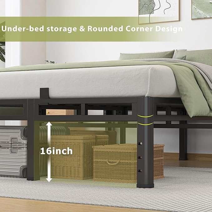 NKZ Full Size Bed Frame 20 Inch, Metal Bed Frame & Box Spring 2 in 1 Platform with Round Corner Legs, 4000lbs Weight Capacity Reinforced Metal Frame, Headboard Hole, Noise-Free, Easy Assembly