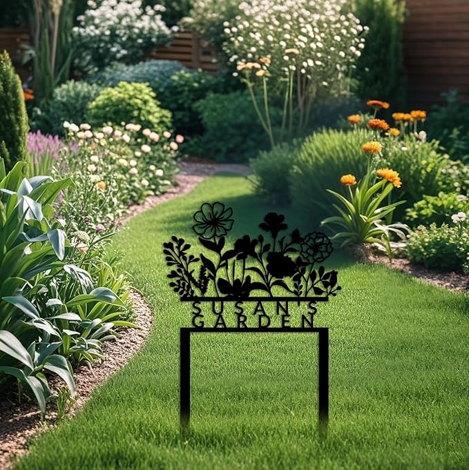 Personalized Metal Flower Garden Sign with Stake,Garden Decor for Outdoor,Patio Yard Decor,Gifts for Gardeners style 8