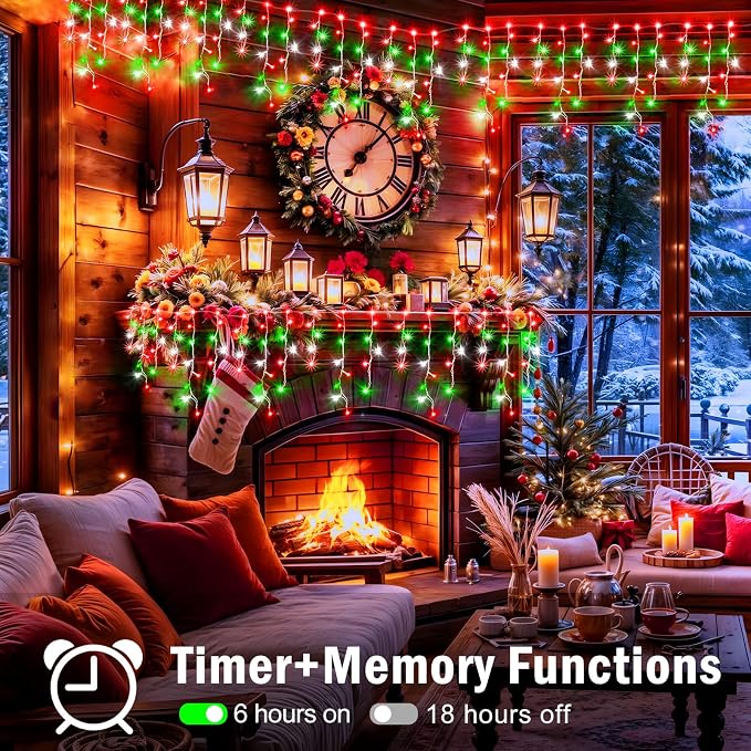 XURISEN 66ft Christmas Lights Decorations Outdoor, 640 LED 8 Modes Curtain Fairy Lights with 120 Drops,Plug in Waterproof Timer Memory Function for Christmas Holiday Wedding Party Decor