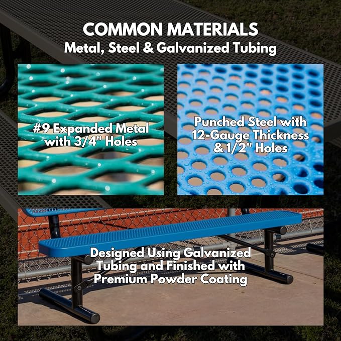 COATEDOUTDOORFURNITURE Coated Outdoor Furniture Heavy-Duty Outdoor Bench Thermoplastic Coated, Expanded Metal, Commercial-Grade Seating, Made in America (Surface with Back, 8 Ft, Textured Purple)