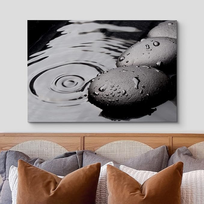 wall26 Canvas Print Wall Art Black Rocks with Ripples in The Water Floral Nature Photography Realism Bohemian Scenic Relax/Calm Cool for Living Room, Bedroom, Office - 24"x36"
