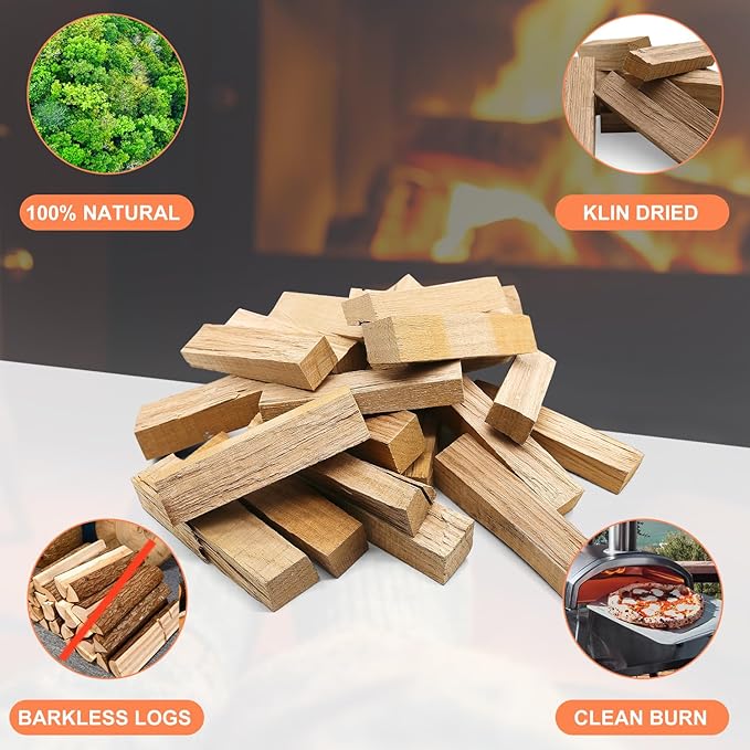 Kiln-Dried Oak Wood for Pizza Ovens, 5-Inch Barkless Logs, Ideal for Ooni, Gozney, Solo Stove, and Other Wood-Fired Pizza Ovens, Grills, and Smokers - Approx. 12 lbs