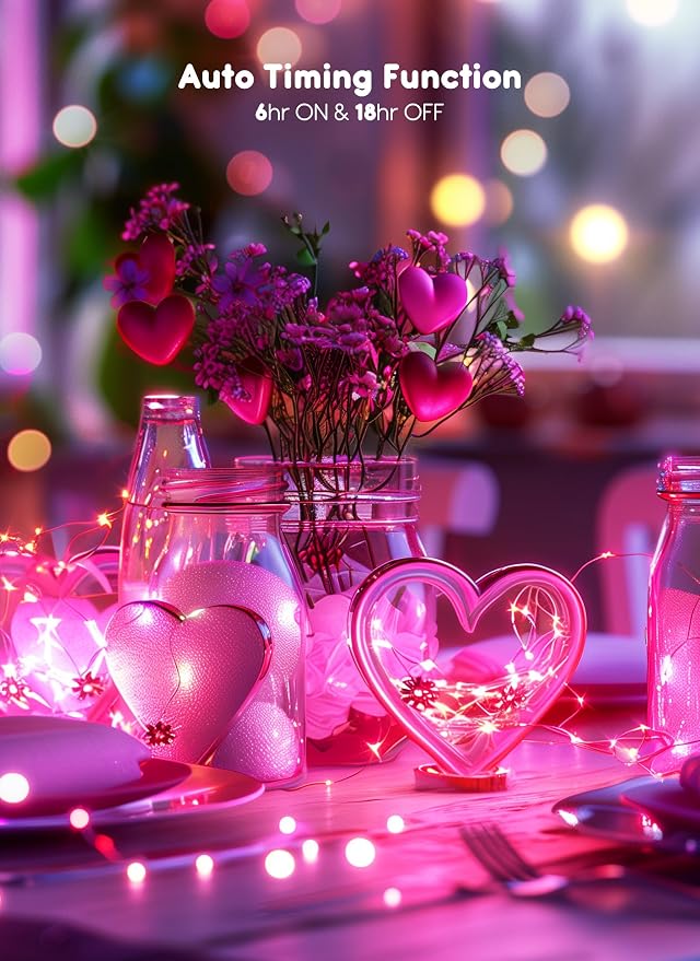 66Ft 200 LED Outdoor String Lights, Pink Fairy Lights Battery Operated with Remote, Waterproof Twinkle Lights for Bedroom Dorm Patio Tapestry Backyard Garden Party Indoor Valentine's Day Decoration