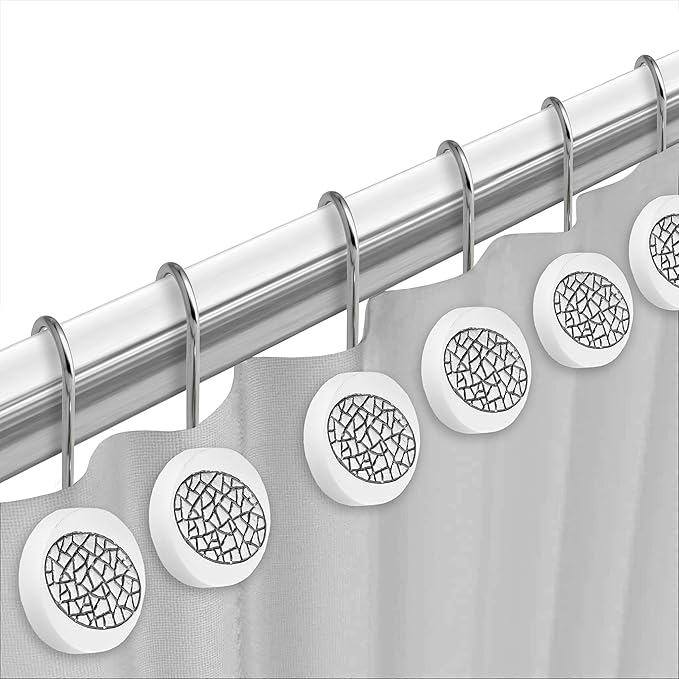 Zahari Home Sinatra Bathroom Shower Curtain Set - 13pc Classic White Shower Curtain & Hooks - Unique Design
