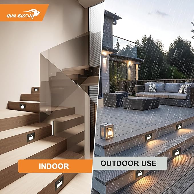 Horizontal LED Step Lights, Motion Sensor & Dusk to Dawn, IP65 Waterproof, 3000K-5000K Adjustable, 3W 120V Bronze Stair Lights Tread Lighting Indoor Outdoor, ETL Listed - 8PK