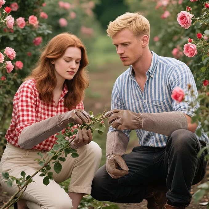 Rose Pruning Gloves Thorn Resistant, Embroidery Gardening Gloves with Extra Long Forearm Protection