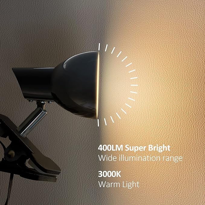 Clamp Light, Super Bright Clip Lamp for Book Reading in Bed Headboard Light, Easy to Attach Illumination Powerful Small Compact Clamp Lamp Black