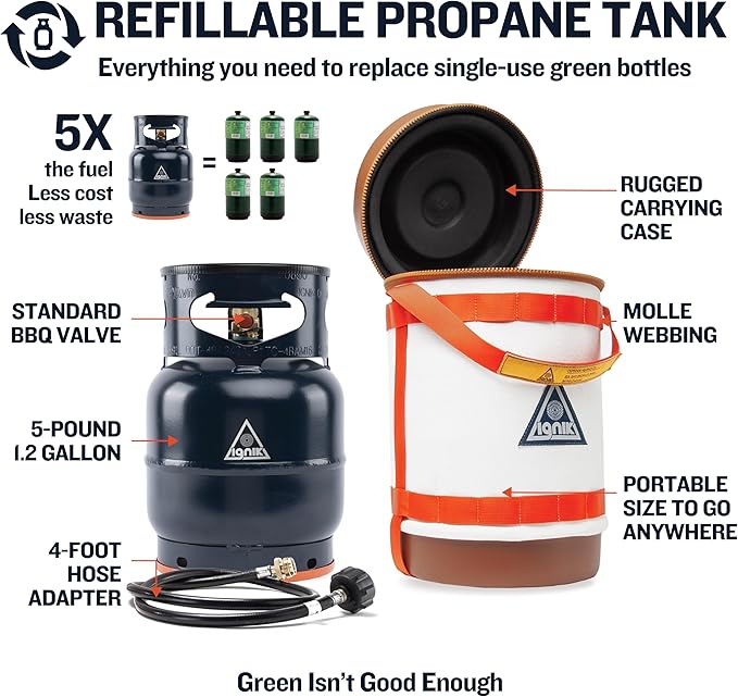 Ignik Refillable Gas Growler Deluxe 5-Pound Propane Tank with Carry Case and Adapter Hose