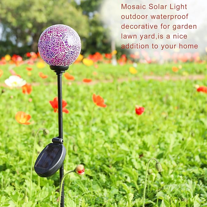 VCUTEKA Solar Garden Lights - Mosaic Solar Lights Outdoor Decor Pathway Light Waterpoof LED Stake Light for Landscape Lawn Patio Yard Decoration 1 Pack