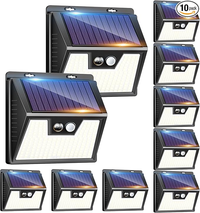 Peasur Solar Lights Outdoor [10 Pack], Solar Motion Sensor Outdoor Lights, Security Light 3 Working Modes, Waterproof for Outside Garden Yard Fence