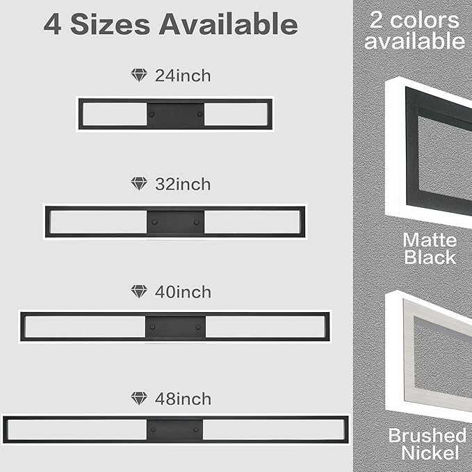 ZUZITO LED Bathroom Light Fixtures - Dimmable 48 Inch Vanity Light Black - Modern Bathroom Light Bar Over Mirror 6000K