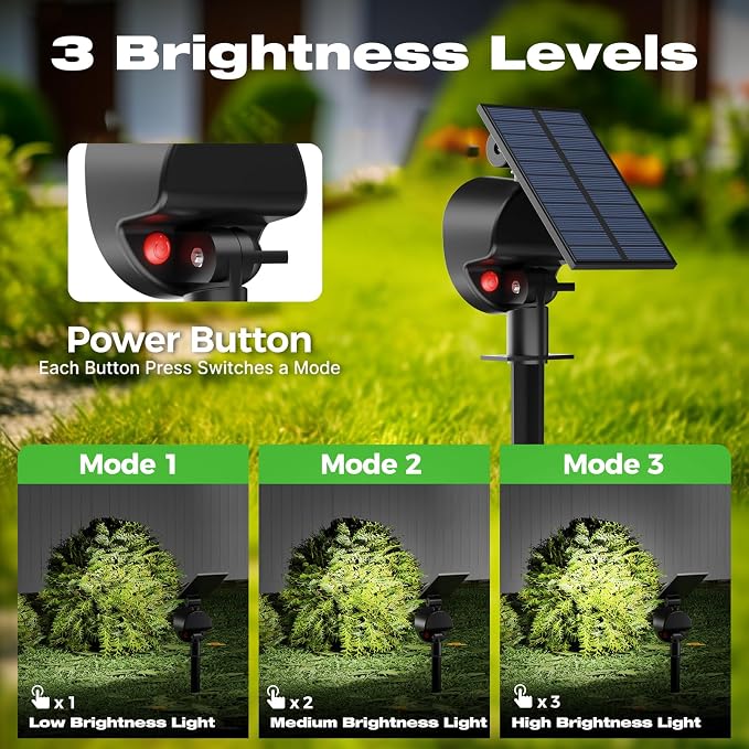 nipify 2 Pack Solar Spot Lights Outdoor Waterproof with 3 Modes, Solar Spotlight Light for Outside Yard Landscape Lighting Pathway Lights Wall, Cool White