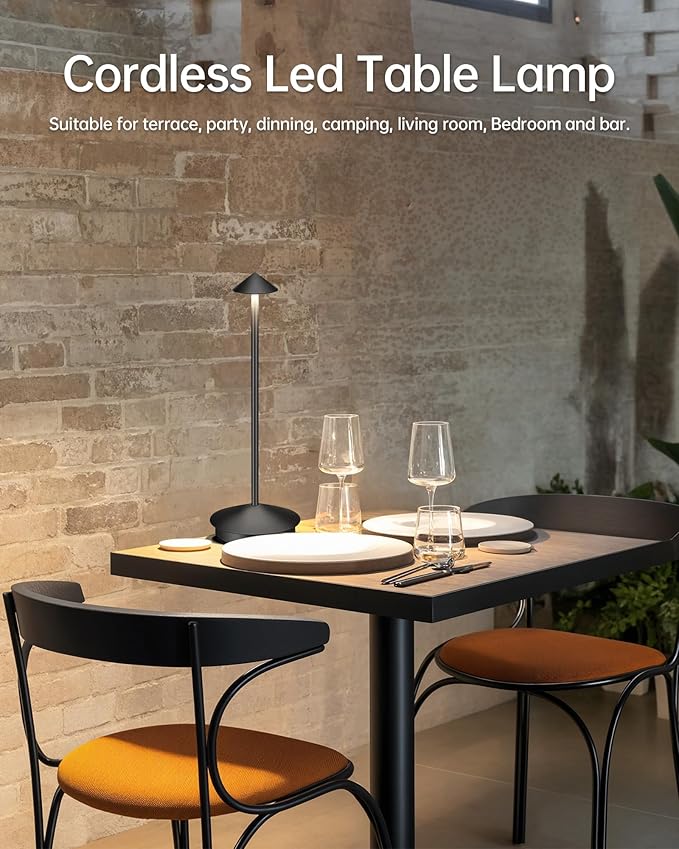 Portable Led Cordless Lamp Table Light 2 Pack, Rechargeable 6000mAh Battery Outdoor Table Lamp for Dinning Restaurant Patio Bedroom Camping, IP54 Waterproof, Dimmable