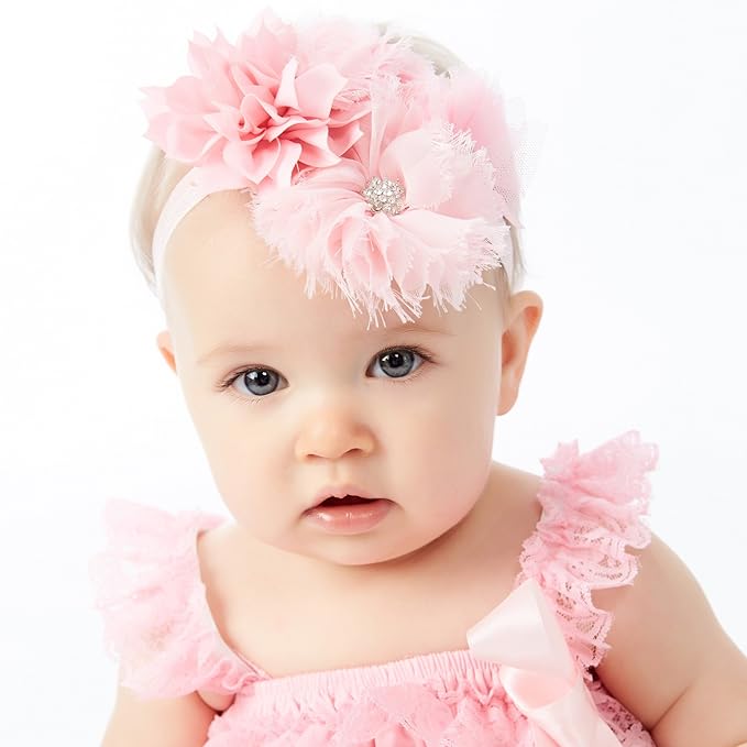 My Lello Shabby Fabric Flower Cluster Headbands Baby - Girls - Toddler Stretchy Elastic