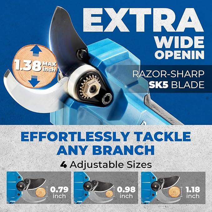 Dong Cheng 20V Brushless Electric Pruning Shears, 4 Cutting Levels up to 35 mm, Professional Brushless Motor, 2.0 Ah Battery, 2 A Charger, SK5 Blade – For Fruit Trees, Gardening