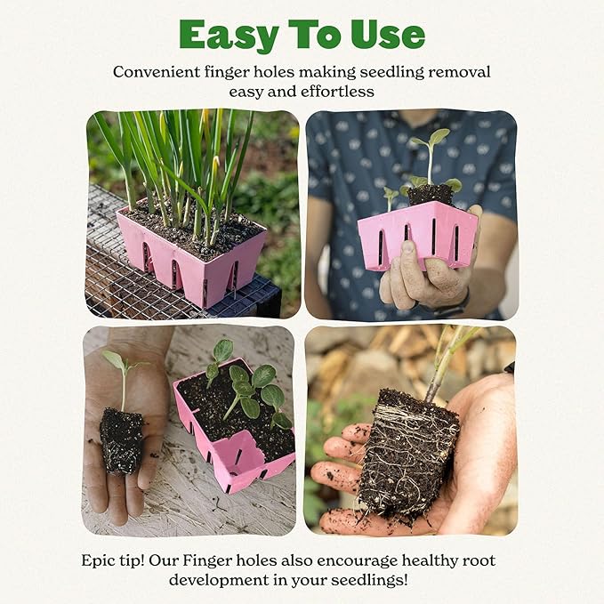 Epic Gardening Reusable Seed Starter Tray - Easy Watering Seed Starting Trays - Gardener Friendly Plant Trays for Seedlings | UV-Treated & BPA-Free -6-Cell Seed Starting Trays - 6 Trays/Pink