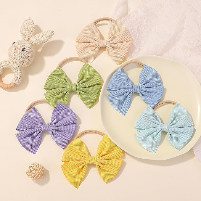 Baby Girls Nylon Headbands Newborn Bows 4.5'' Handmade Hair Hairbands Accessories for Infant Toddlers Kids Beige Black White Pink