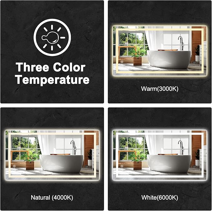 60x36 LED Bathroom Mirror with Lights, Anti Fog Vanity Mirror Wall Mounted, Dimmable Front Light and Backlight, Memory Function Tempered Glass, Shatter Proof ETL Listed