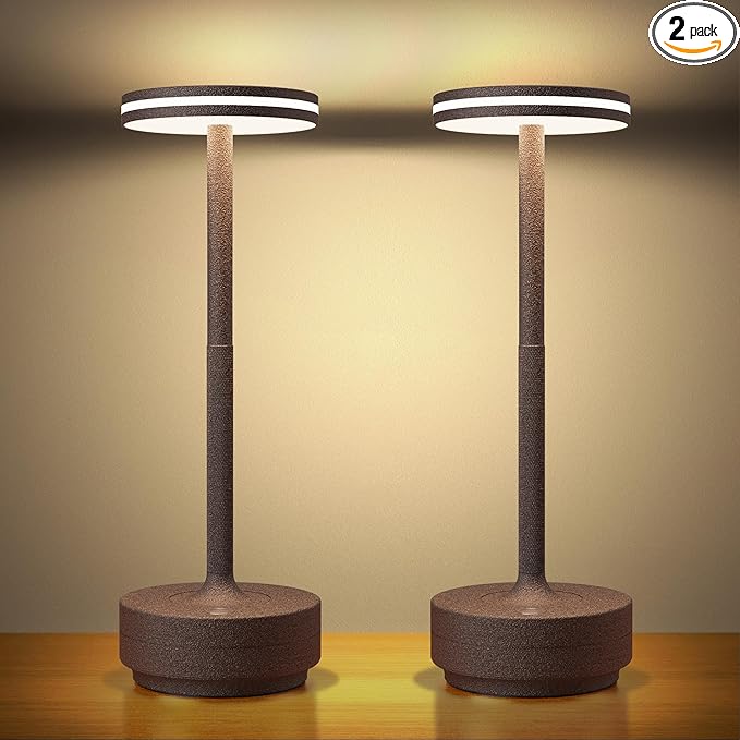 Hapfish 2 Pack Cordless Table Lamps Rechargeable, 5000mAh Battery Powered Lamp, 3 Color Modes, Dimmable, LED Table Lamps for Living Room,Outdoor, Dinner,Patio,Restaurant – Rust