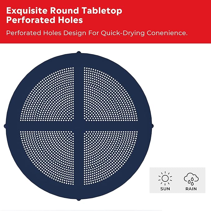 Costaelm Sunshine 31.5" Round Plastic Outdoor Patio Dining Table for 4, Navy Blue