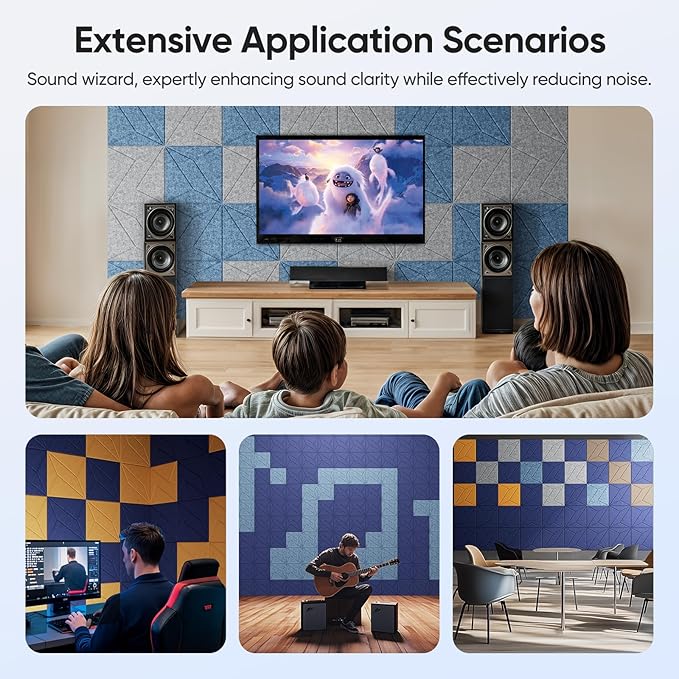 12 Pack 12" X 12" X 0.4" Acoustic Panels for Wall Sound Absorbing, P-Stripes Square Self-Adhesive Sound Panels, High Density Suitable for Multiple Scenarios(Light Sky Blue)