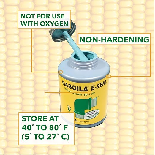 Gasoila Thread Sealant for Ethanol E10 & E85 Applications, Non-Hardening, Non-Toxic, Opaque Dark Green Paste – USA-Made, 1/4 Pint – Ideal for Pipe Threads, Motors, Fuel Lines & More, Brush in Cap